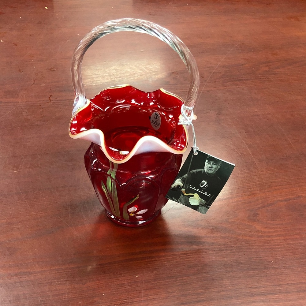 Felton Vintage Red Glass Basket with Handle
